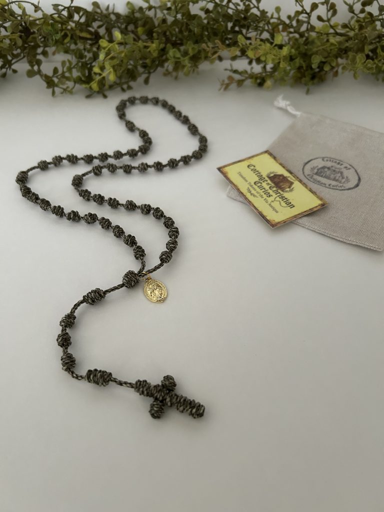 Forest Green Knotted Rosary with Gold Medal