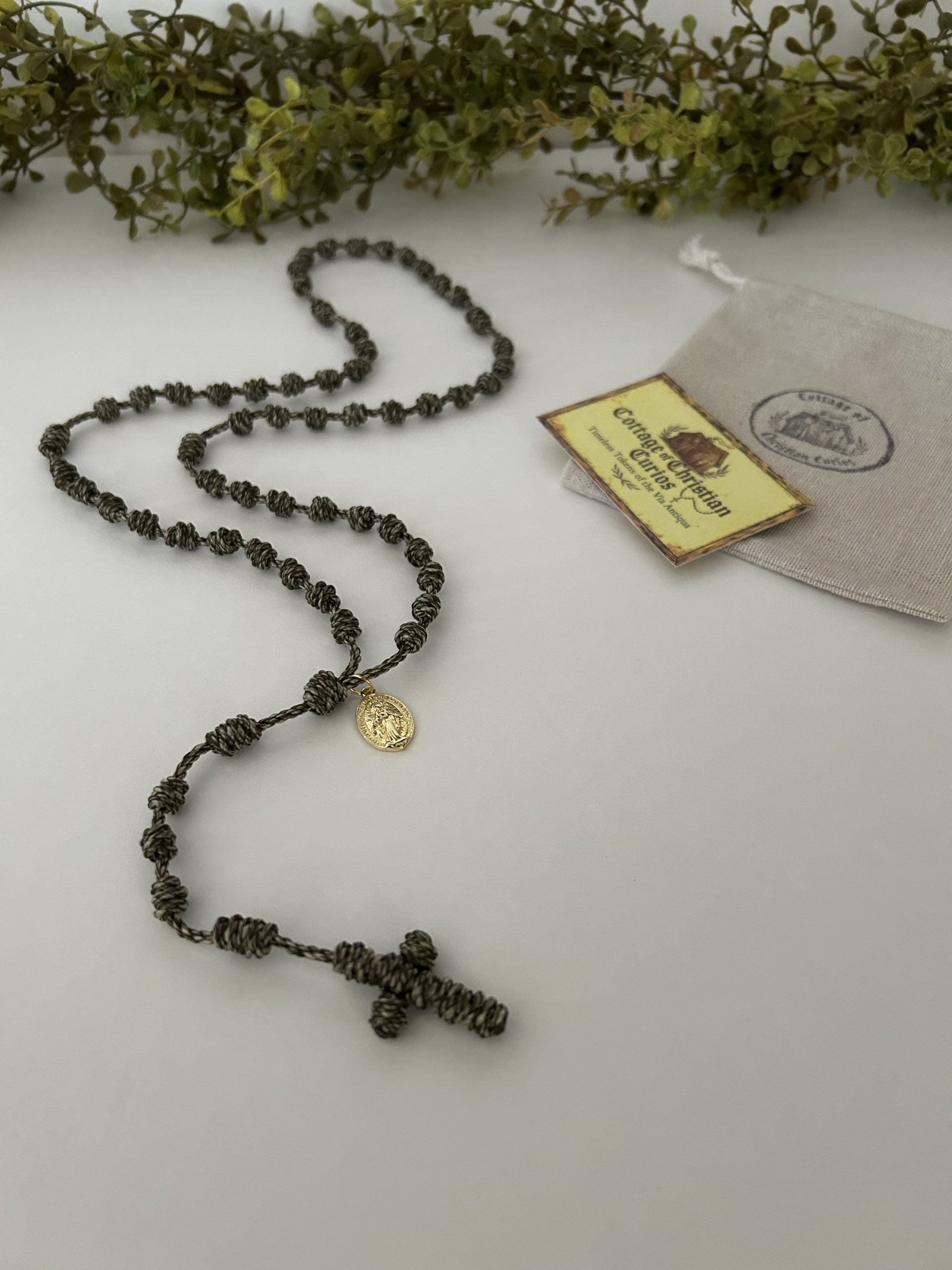 Forest Green Knotted Rosary with Gold Medal