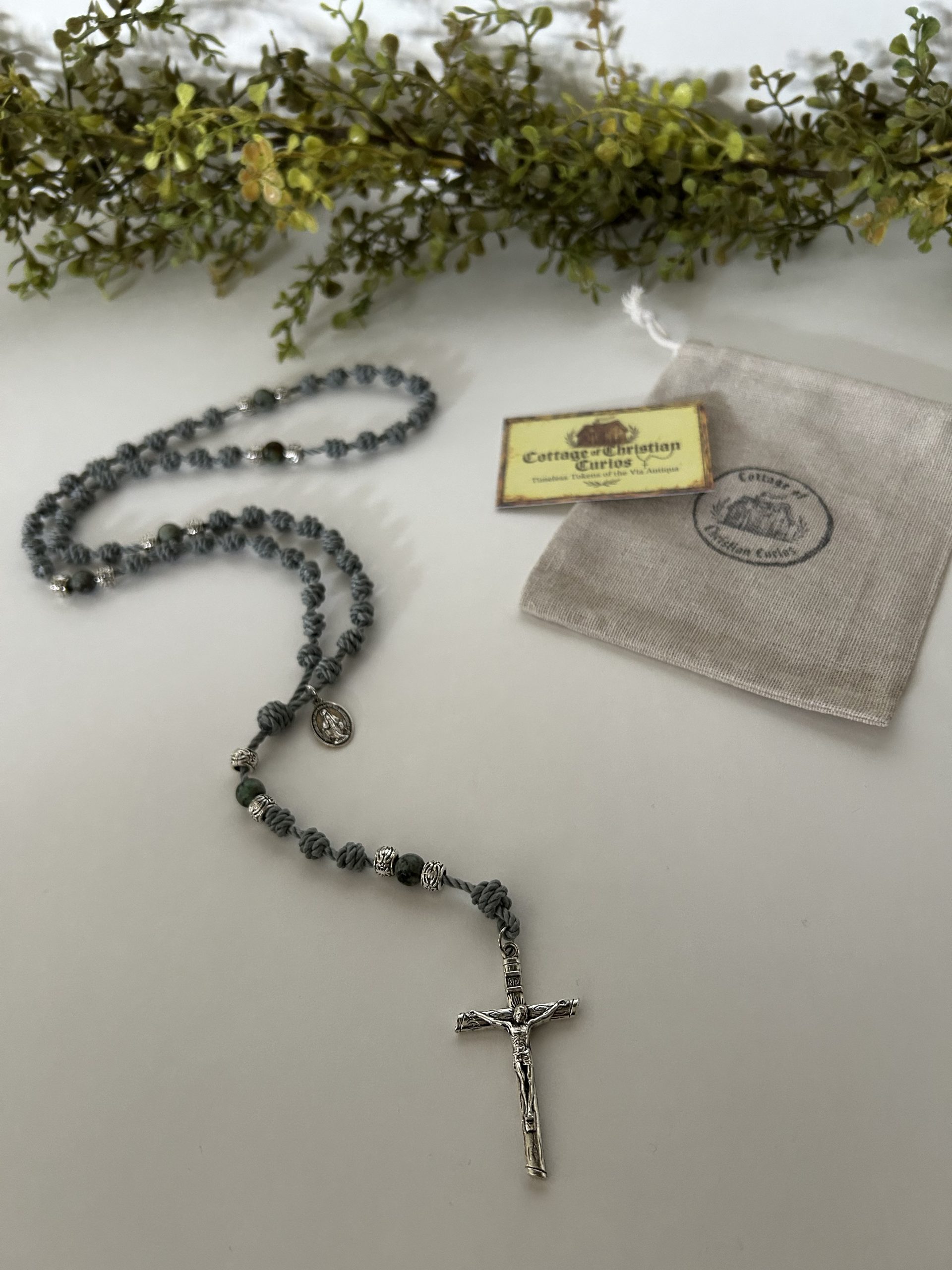 Silver Knotted Rosary with Silver Crucifix